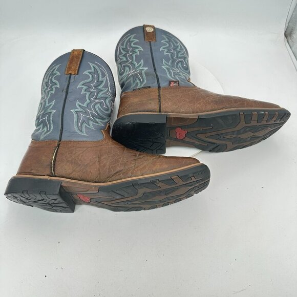 Justin Fireman 11" Men Size 10D GS9052 Brown Blue Leather Squared Toe Work Boot - Picture 6 of 15